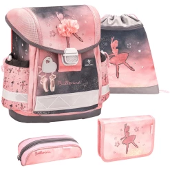 Belmil Schulranzen Classy Schulranzen Set 4-teilig Mit Brustgurt Ballerina Black Pink