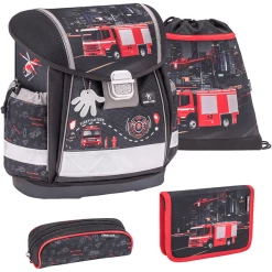 Belmil Schulranzen Classy Schulranzen Set 4-teilig Mit Brustgurt Firetruck 2