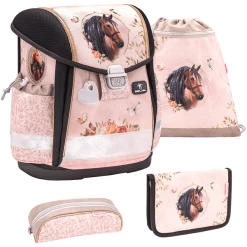 Belmil Schulranzen Classy Schulranzen Set 4-teilig Mit Brustgurt Horse Chestnut