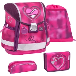 Belmil Schulranzen Classy Schulranzen Set 4-teilig Mit Brustgurt Shiny Pink