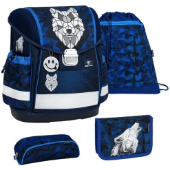 Belmil Schulranzen Classy Schulranzen Set 4-teilig Mit Brustgurt Wolf Mosaic Grey