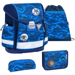 Belmil Schulranzen Classy Schulranzen Set 5-teilig Mit Brustgurt Blue Camouflage