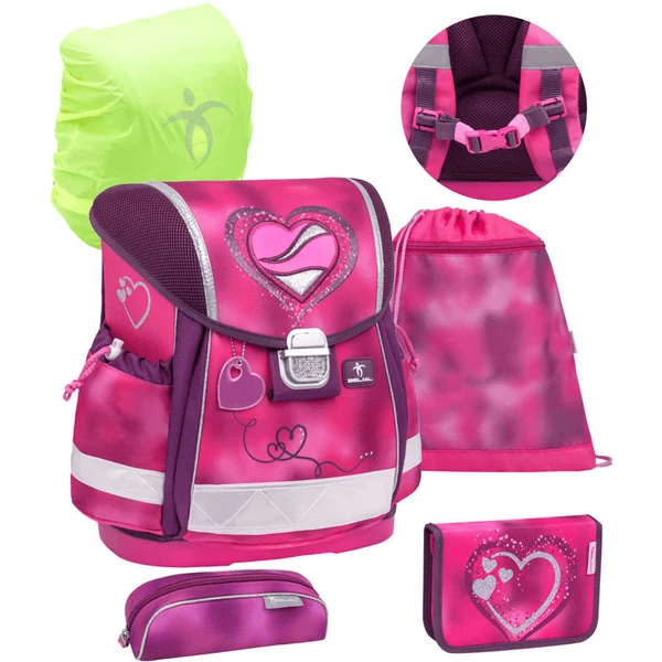 Belmil Schulranzen Classy Schulranzen Set 5-teilig Mit Brustgurt Shiny Pink