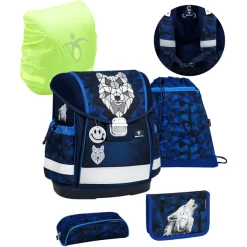 Belmil Schulranzen Classy Schulranzen Set 5-teilig Mit Brustgurt Wolf Mosaic Grey