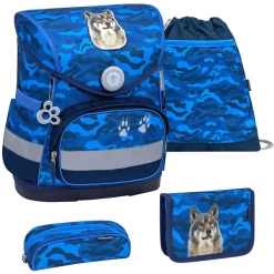 Belmil Schulranzen Compact Schulranzen Set 4-teilig Mit Brustgurt Alpha Wolf
