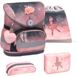 Belmil Schulranzen Compact Schulranzen Set 4-teilig Mit Brustgurt Ballerina Black Pink