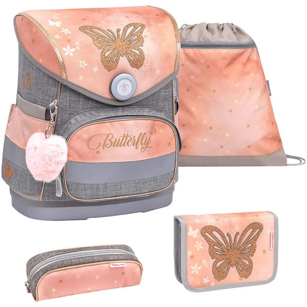 Belmil Schulranzen Compact Schulranzen Set 4-teilig Mit Brustgurt Golden Butterfly