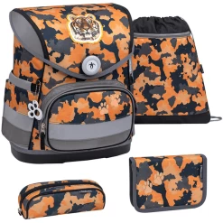 Belmil Schulranzen Compact Schulranzen Set 4-teilig Mit Brustgurt Orange Camouflage