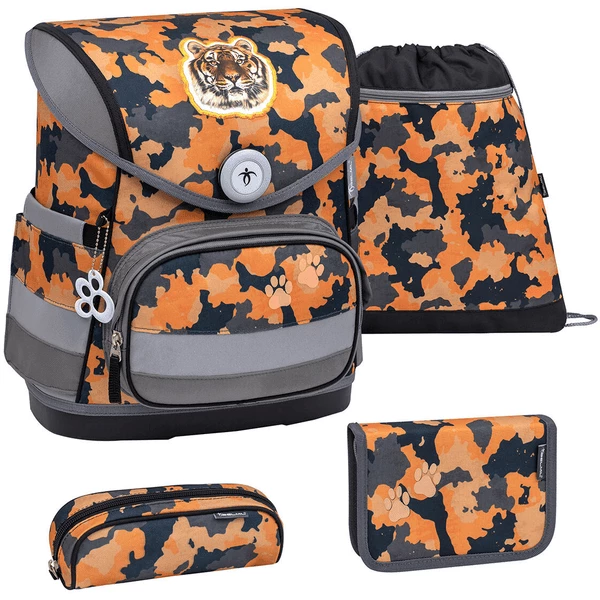 Belmil Schulranzen Compact Schulranzen Set 4-teilig Mit Brustgurt Orange Camouflage