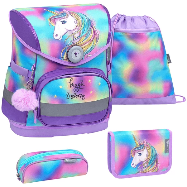 Belmil Schulranzen Compact Schulranzen Set 4-teilig Mit Brustgurt Rainbow Color