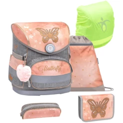 Belmil Schulranzen Compact Schulranzen Set 5-teilig Mit Brustgurt Golden Butterfly