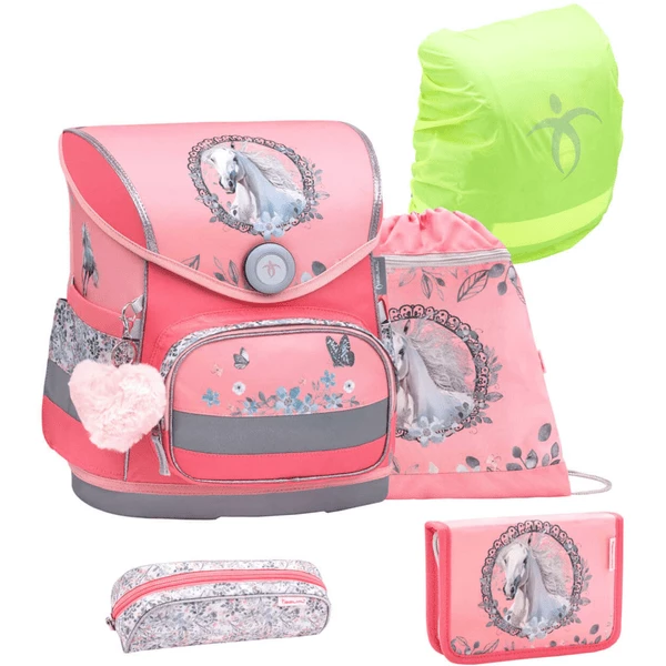 Belmil Schulranzen Compact Schulranzen Set 5-teilig Mit Brustgurt Horse Snowflake
