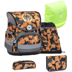 Belmil Schulranzen Compact Schulranzen Set 5-teilig Mit Brustgurt Orange Camouflage