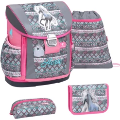 Belmil Schulranzen Customize-me Schulranzen Set 4-teilig Mit Brustgurt, Hüftgurt Horse Aruba Blue