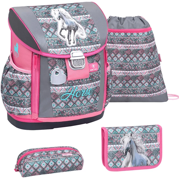 Belmil Schulranzen Customize-me Schulranzen Set 4-teilig Mit Brustgurt, Hüftgurt Horse Aruba Blue