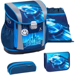 Belmil Schulranzen Customize-me Schulranzen Set 4-teilig Mit Brustgurt, Hüftgurt Racing Blue Neon