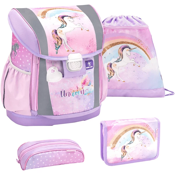 Belmil Schulranzen Customize-me Schulranzen Set 4-teilig Mit Brustgurt, Hüftgurt Rainbow Unicorn