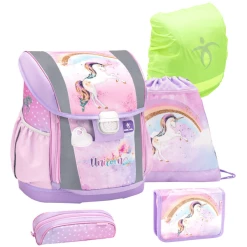 Belmil Schulranzen Customize-me Schulranzen Set 5-teilig Mit Brustgurt, Hüftgurt Rainbow Unicorn