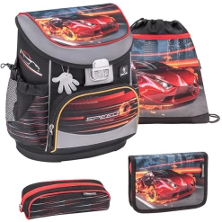 Belmil Schulranzen Mini Fit Schulranzen Set 4-teilig Mit Brustgurt Crazy Race