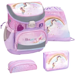Belmil Schulranzen Mini Fit Schulranzen Set 4-teilig Mit Brustgurt Rainbow Unicorn