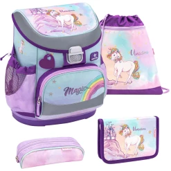 Belmil Schulranzen Mini Fit Schulranzen Set 4-teilig Mit Brustgurt Rainbow Unicorn Magic
