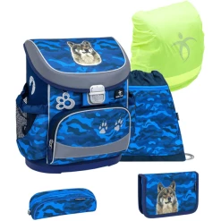 Belmil Schulranzen Mini Fit Schulranzen Set 5-teilig Mit Brustgurt Alpha Wolf