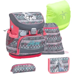 Belmil Schulranzen Mini Fit Schulranzen Set 5-teilig Mit Brustgurt Horse Aruba Blue