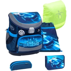 Belmil Schulranzen Mini Fit Schulranzen Set 5-teilig Mit Brustgurt Racing Blue Neon