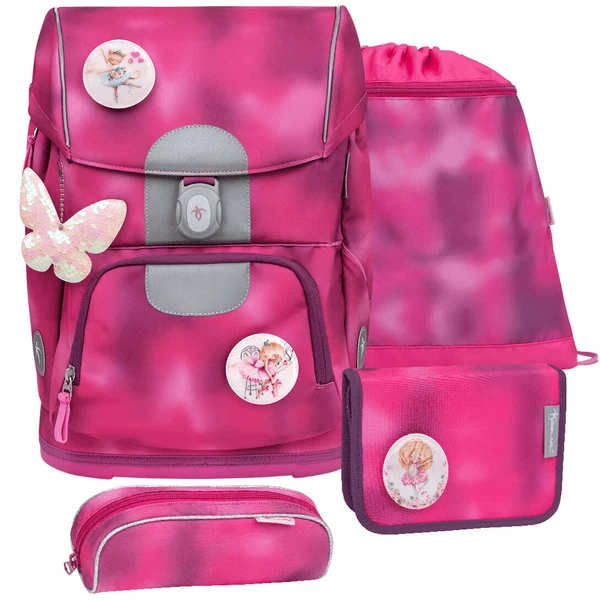 Belmil Schulranzen Motion Schulranzen Set 5-teilig Mit Brustgurt, Hüftgurt Shiny Pink
