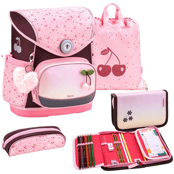 Belmil Schulranzen Premium Compact Plus Set 5-teilig Cherry Blossom