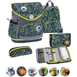 Belmil Schulranzen Premium Compact Plus Set 5-teilig Iguana