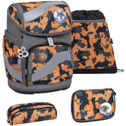 Belmil Schulranzen Smarty Schulranzen Set 5-teilig Mit Brustgurt, Hüftgurt Orange Camouflage
