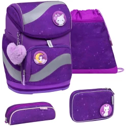 Belmil Schulranzen Smarty Schulranzen Set 5-teilig Mit Brustgurt, Hüftgurt Purple Sky