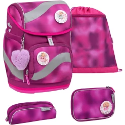Belmil Schulranzen Smarty Schulranzen Set 5-teilig Mit Brustgurt, Hüftgurt Shiny Pink