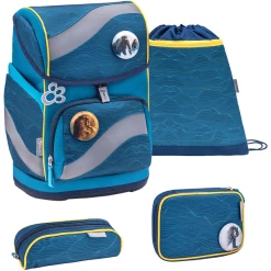 Belmil Schulranzen Smarty Schulranzen Set 5-teilig Mit Brustgurt, Hüftgurt Waves Orange