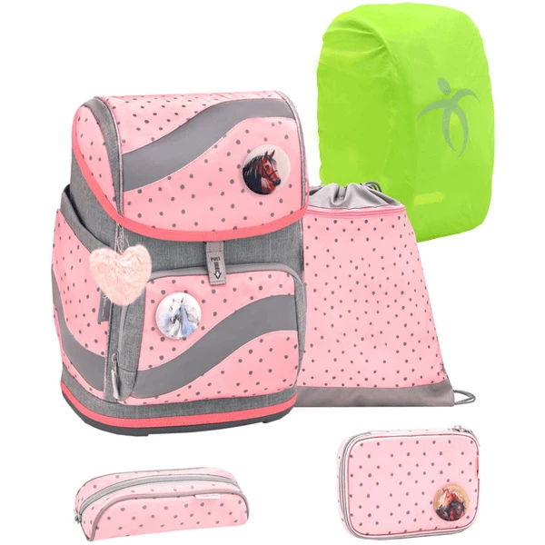 Belmil Schulranzen Smarty Schulranzen Set 6-teilig Mit Brustgurt, Hüftgurt Pink Dots 2