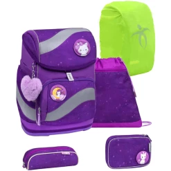 Belmil Schulranzen Smarty Schulranzen Set 6-teilig Mit Brustgurt, Hüftgurt Puprle Sky