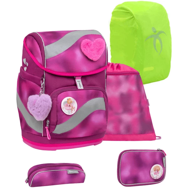 Belmil Schulranzen Smarty Schulranzen Set 6-teilig Mit Brustgurt, Hüftgurt Shiny Pink