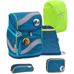 Belmil Schulranzen Smarty Schulranzen Set 6-teilig Mit Brustgurt, Hüftgurt Waves Orange