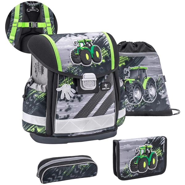 Belmil Schultasche Classy Set Mit Integriertem Brustgurt Green Tractor