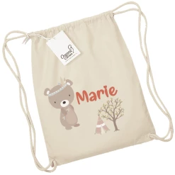 Schnullireich Kindergartenbeutel / Stoffbeutel / Turnbeutel Mit Namen Bär Natur