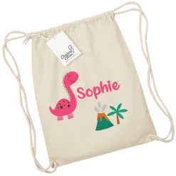 Schnullireich Kindergartenbeutel / Stoffbeutel / Turnbeutel Mit Namen Dino Natur