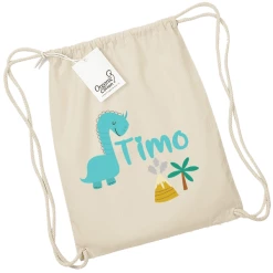 Schnullireich Kindergartenbeutel / Stoffbeutel / Turnbeutel Mit Namen Dino Natur