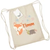 Schnullireich Kindergartenbeutel / Stoffbeutel / Turnbeutel Mit Namen Fuchs Natur