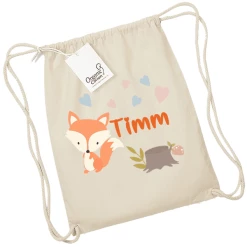 Schnullireich Kindergartenbeutel / Stoffbeutel / Turnbeutel Mit Namen Fuchs Natur