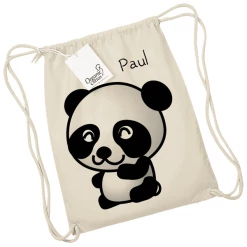 Schnullireich Kindergartenbeutel / Stoffbeutel / Turnbeutel Mit Namen Panda-Bär Natur
