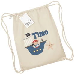 Schnullireich Kindergartenbeutel / Stoffbeutel / Turnbeutel Mit Namen Pirat Natur