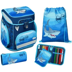 Scooli EasyFit Schulranzen-Set Shark Alarm, 5-tlg.
